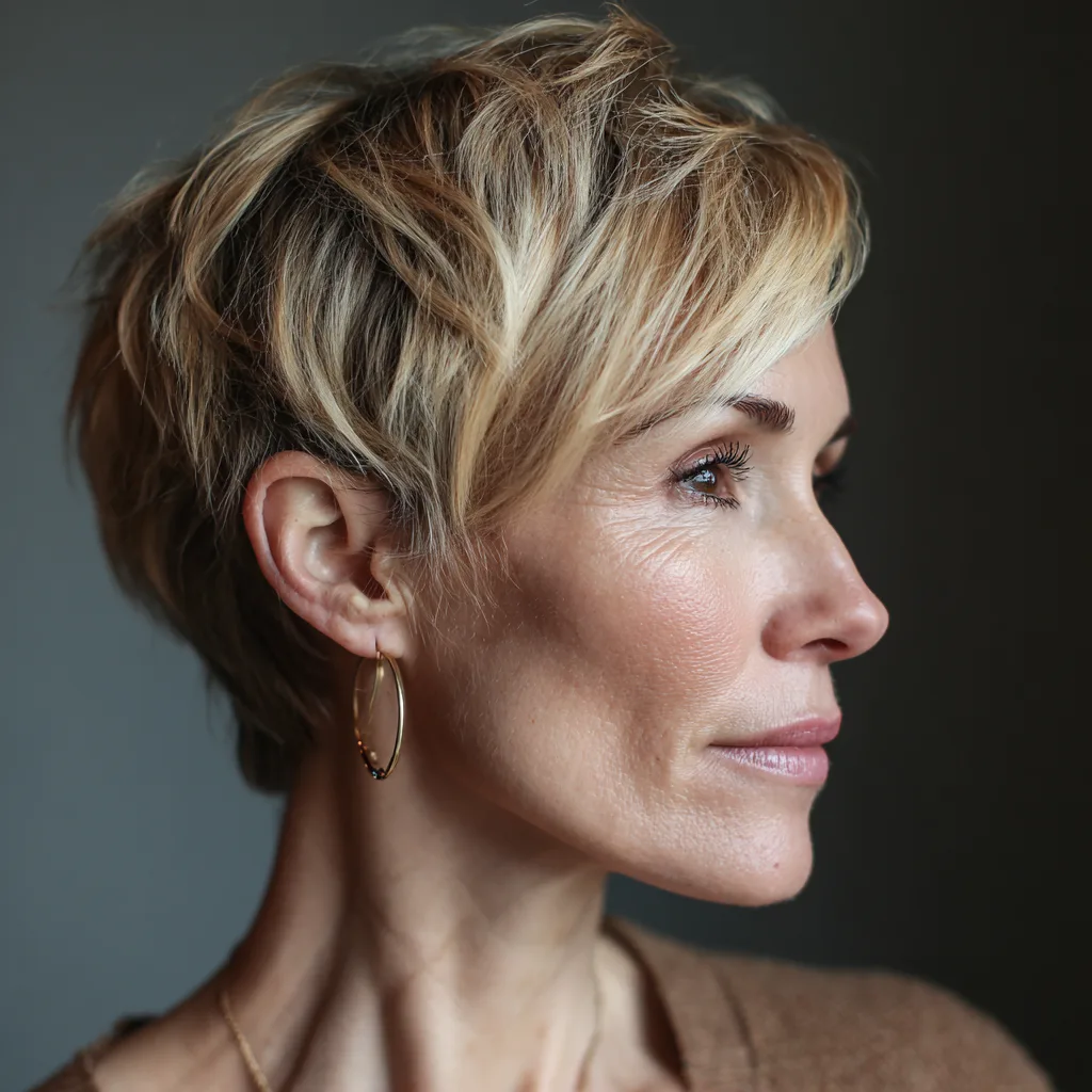Textured Layered Pixie Cut with Subtle Highlights