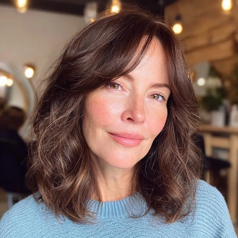 Textured Lob with Soft Curtain Bangs