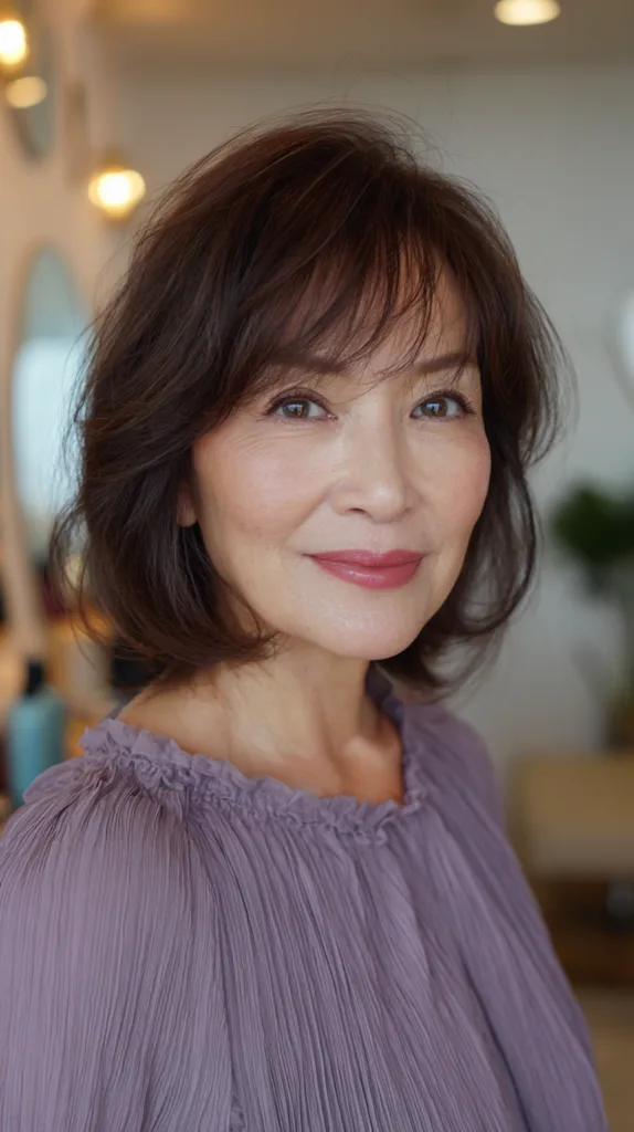 Textured Mid-Length Butterfly Cut with Soft Bangs