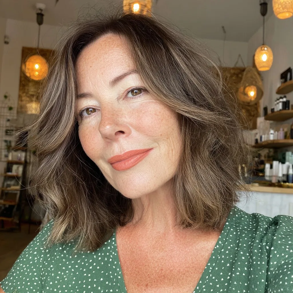 Textured Mid-Length Cut with Warm Highlights