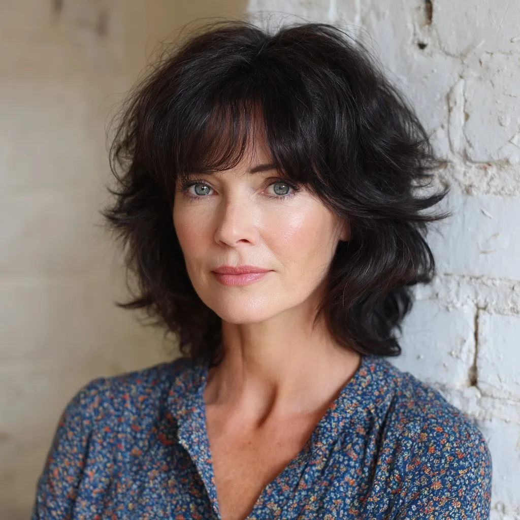 Textured Mid-Length Layers with Soft Face-Framing Bangs