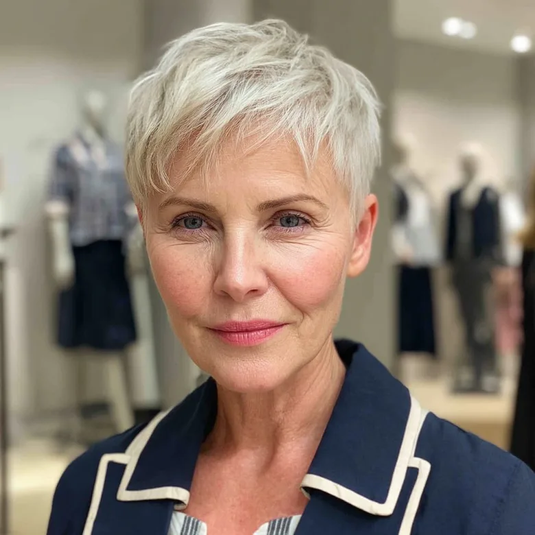 Textured Platinum Pixie Cut with Soft Layers