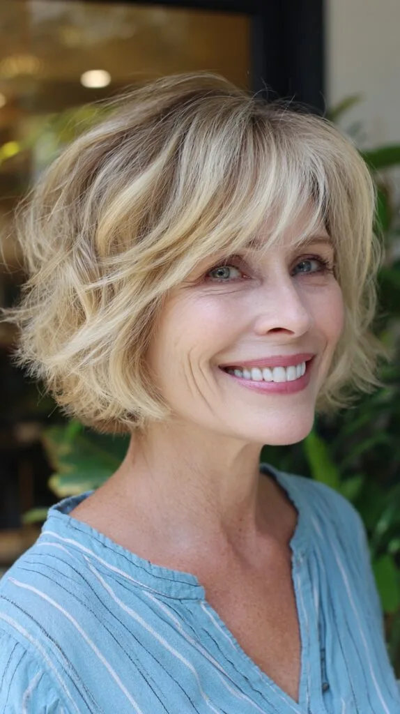 Textured Short Bob with Side-Swept Soft Bangs