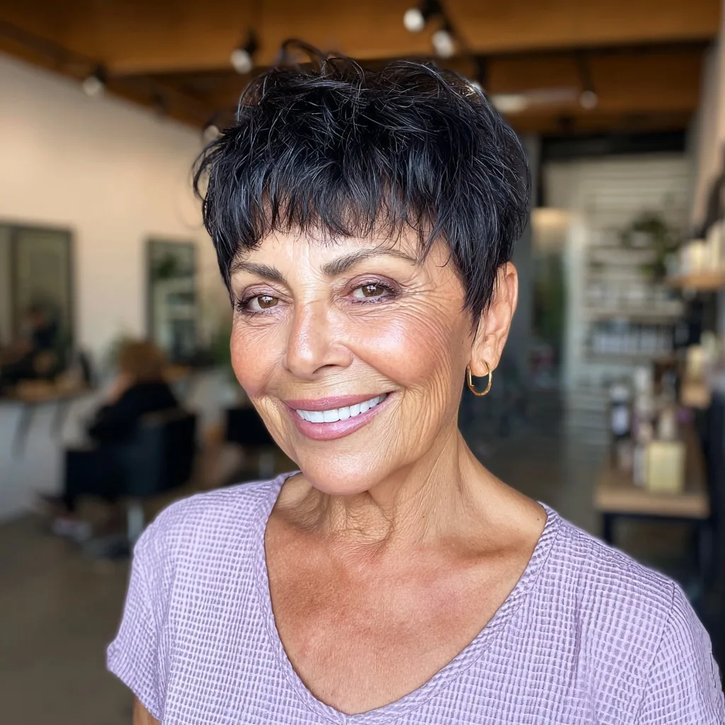 Textured Short Crop with Bold Micro Bangs