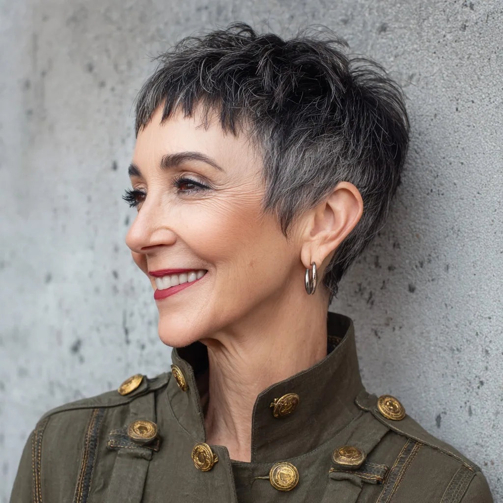 Textured Short Crop with Elegant Micro Bangs