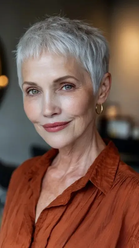 Textured Short Silver Pixie with Delicate Fringe