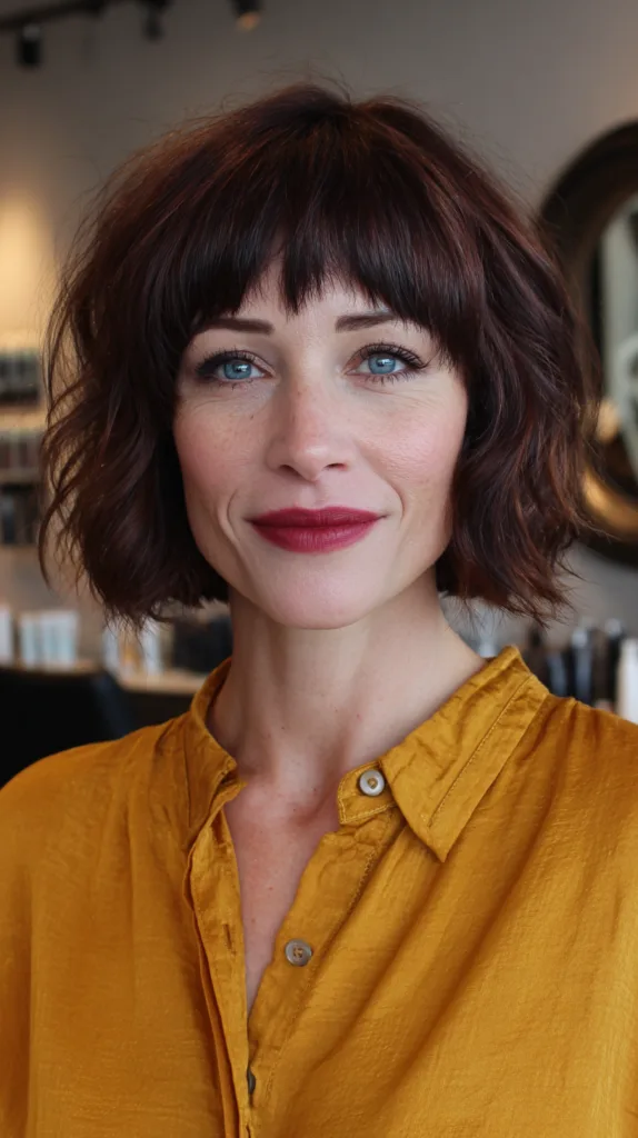 Textured Shoulder-Length Cut with Bold Bangs
