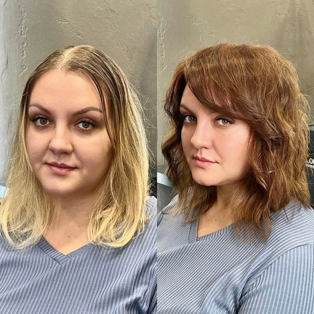 Textured Shoulder-Length Cut with Side-Swept Bangs