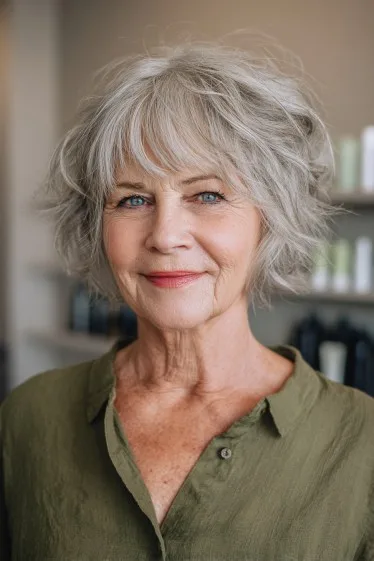 Textured Silver Choppy Bob with Effortless Movement