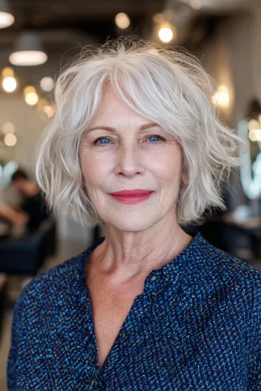 Textured Silver Choppy Bob with Lively Movement