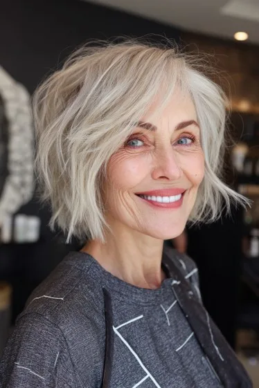 Textured Silver Choppy Bob with Natural Movement