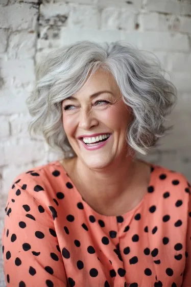 Textured Silver Choppy Bob with Playful Volume
