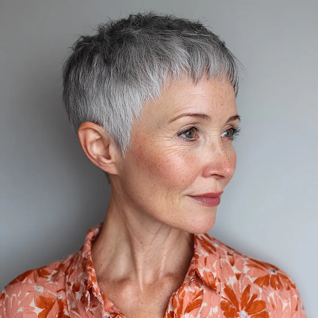 Textured Silver Crop with Micro Bangs