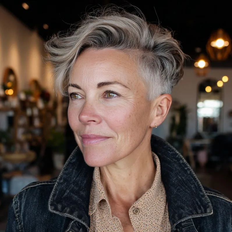 Textured Silver Pixie Cut with Bold Undercut