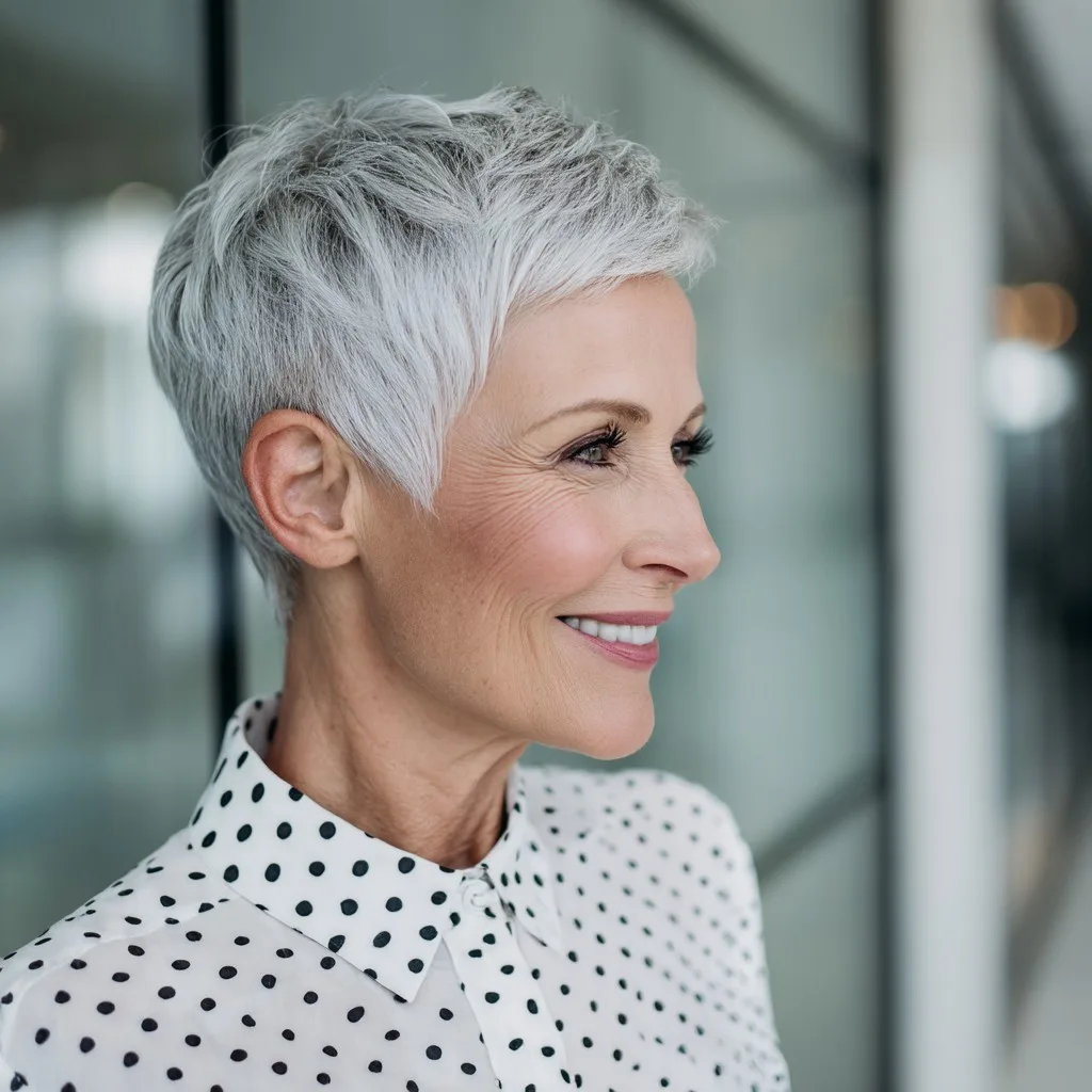 Textured Silver Pixie Cut with Effortless Volume
