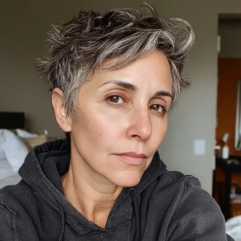 Textured Silver Pixie Cut with Playful Layers