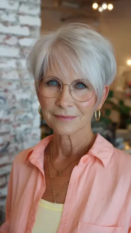 Textured Silver Pixie Cut with Soft Bangs