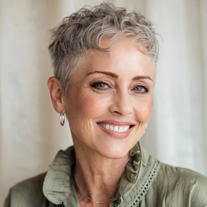Textured Silver Pixie Cut with Soft Layers