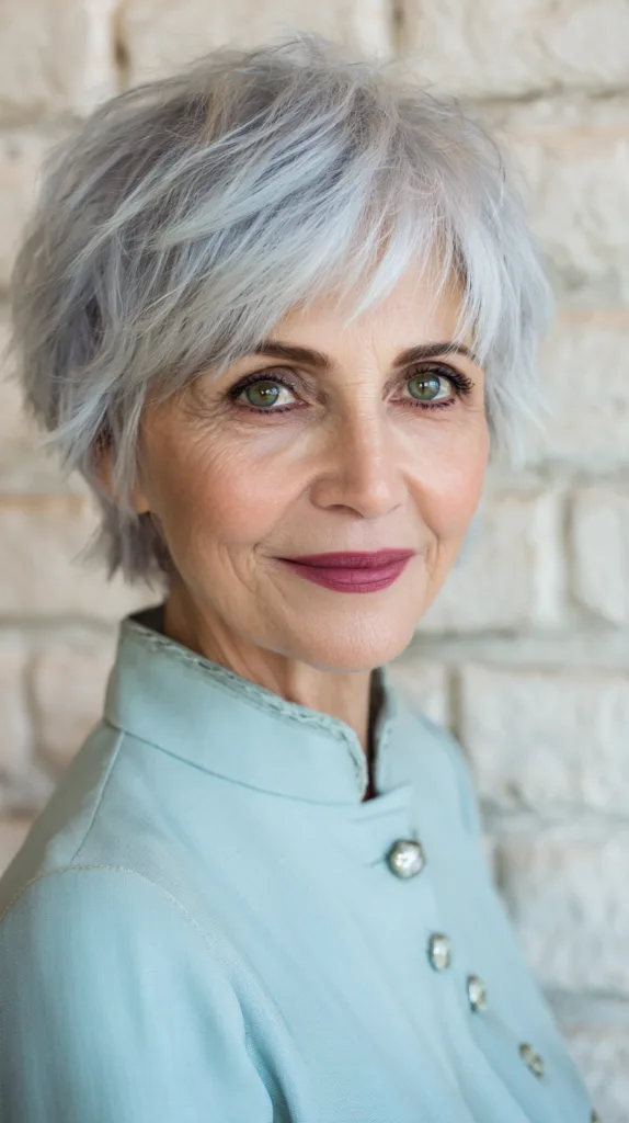 Textured Silver Pixie Cut with Soft Layers
