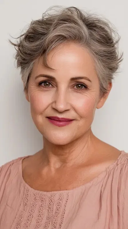 Textured Silver Pixie Cut with Soft Wispy Layers