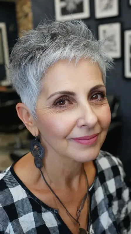 Textured Silver Pixie Cut with Subtle Layers