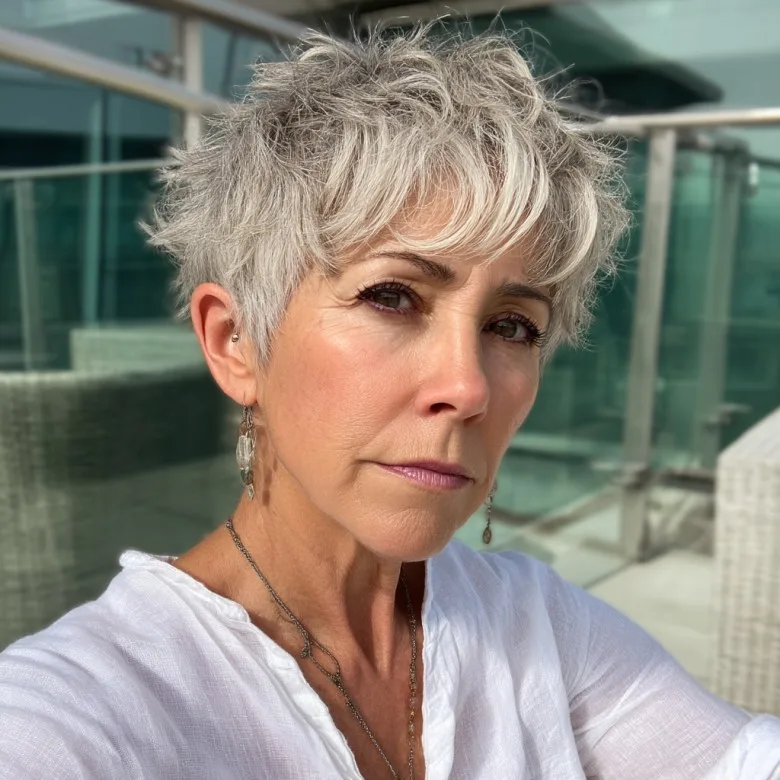 Textured Silver Pixie with Voluminous Layers