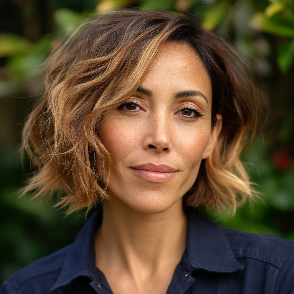 Textured Wavy Bob with Sun-Kissed Highlights