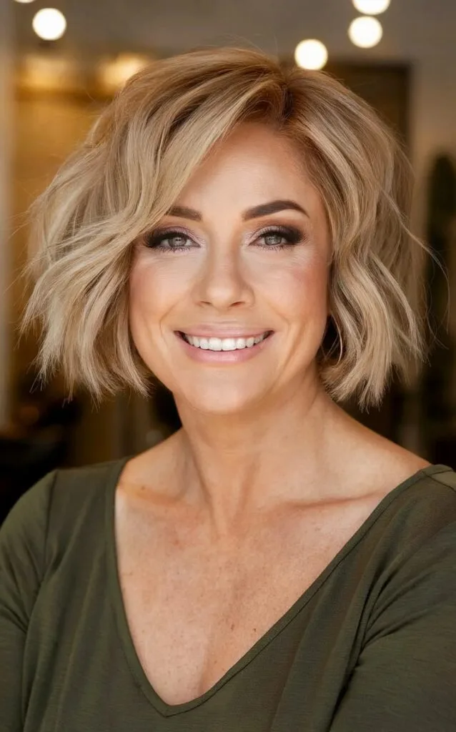 Tousled Blonde Bob Style for a 40-Year-Old Woman
