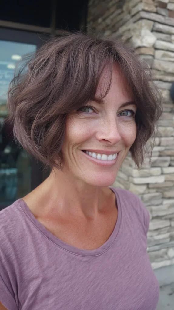 Tousled Choppy Short Bob with Rounded Curtain Fringe