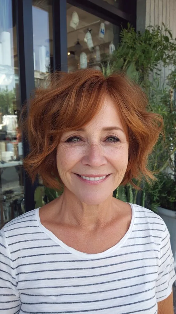 Tousled Ginger Short Bob with Soft Curtain Bangs