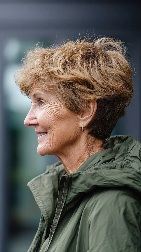 Tousled sandy wedge with textured crown volume