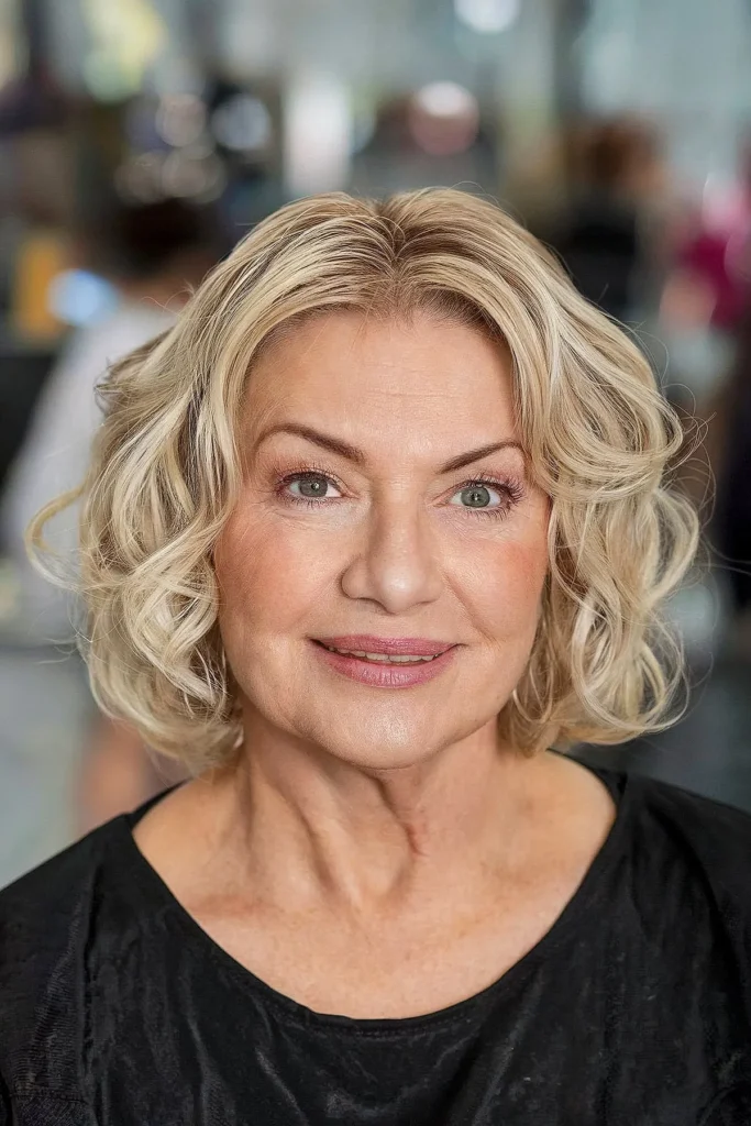 Trendy Bob with Soft Curls for Women Over 60