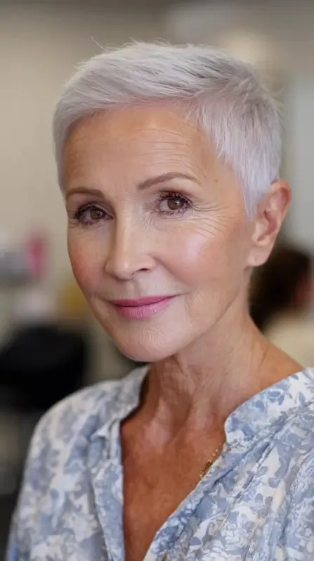 Trendy Short Silver Pixie with Soft Texture
