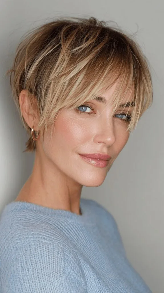 Trendy Textured Short Cut with Feathered Bangs