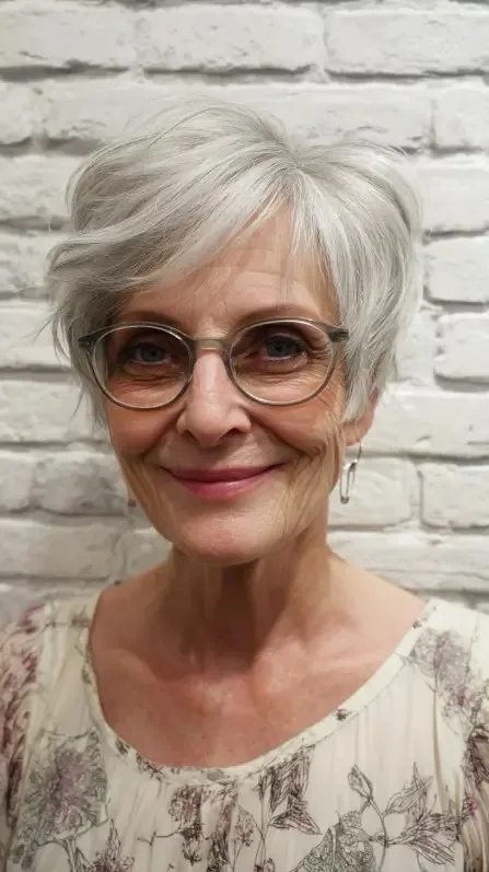 Trendy Textured Silver Pixie with Soft Layers