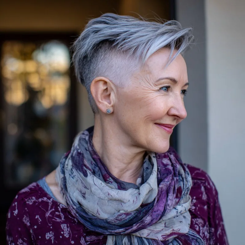 Trendy Textured Silver Undercut Pixie