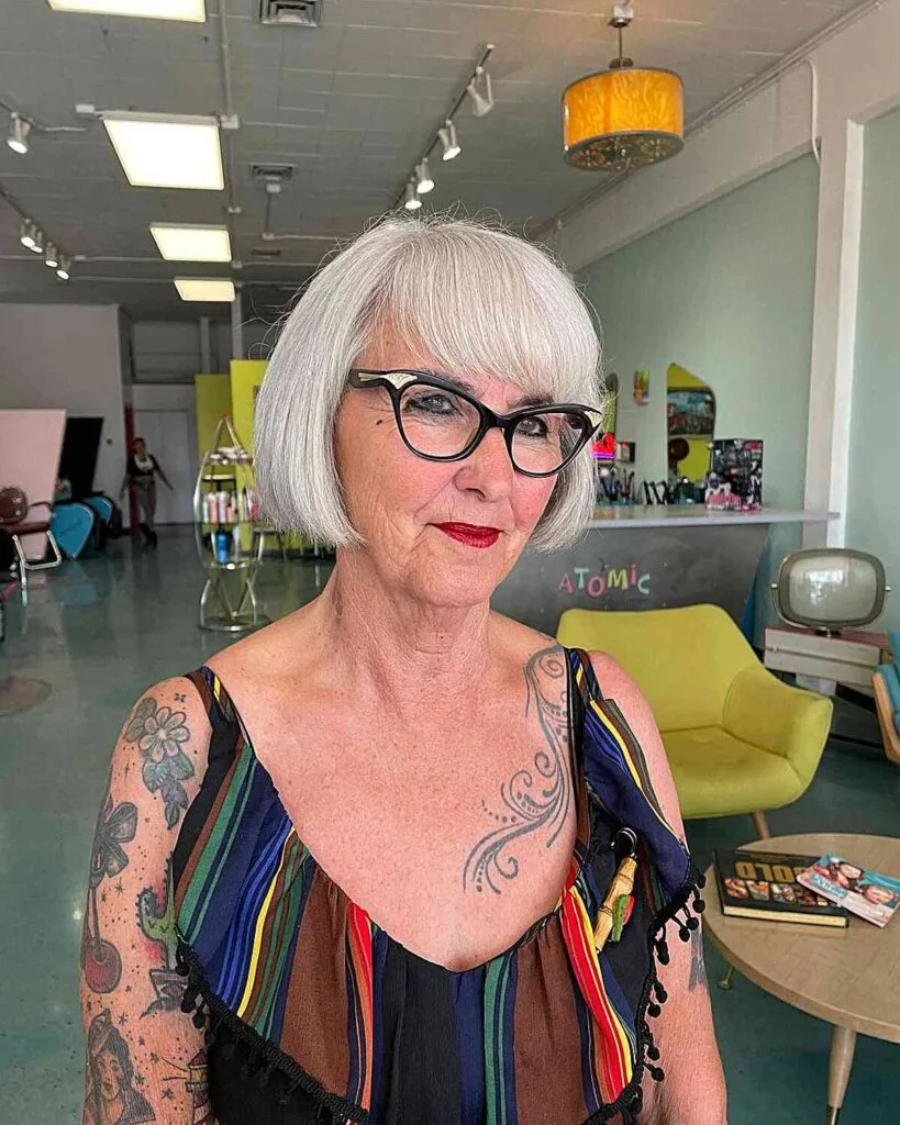Vibrant Bob with Natural Tone for Women Aged 60 with Specs