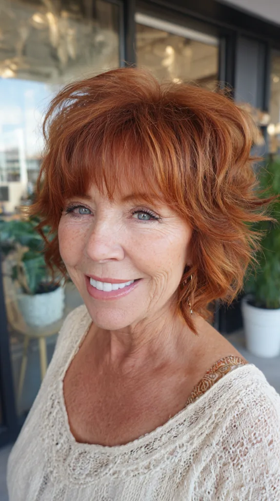 Vibrant Copper Shag with Textured Bangs