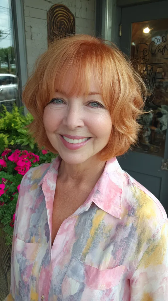 Vibrant Copper Textured Bob with Soft Bangs