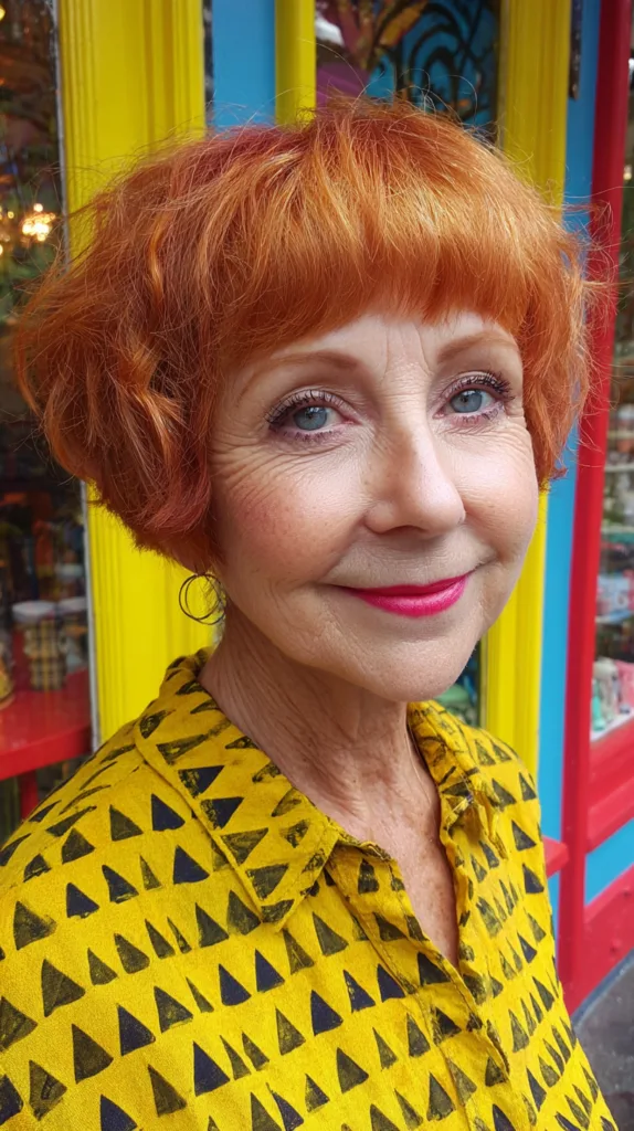Vibrant Curly Bob with Soft Bangs