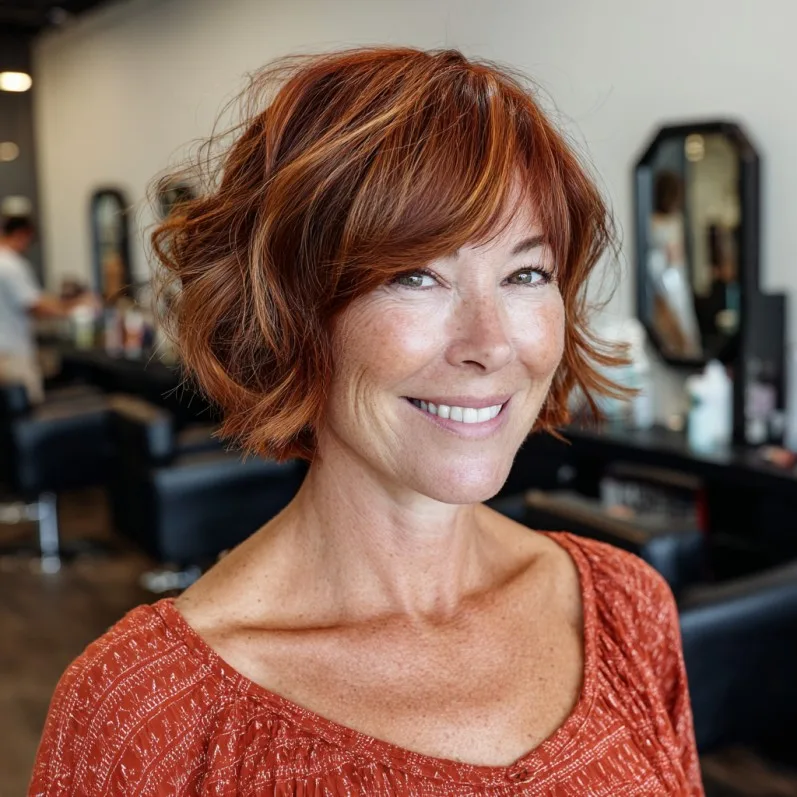 Vibrant Layered Copper Bob with Soft Curls