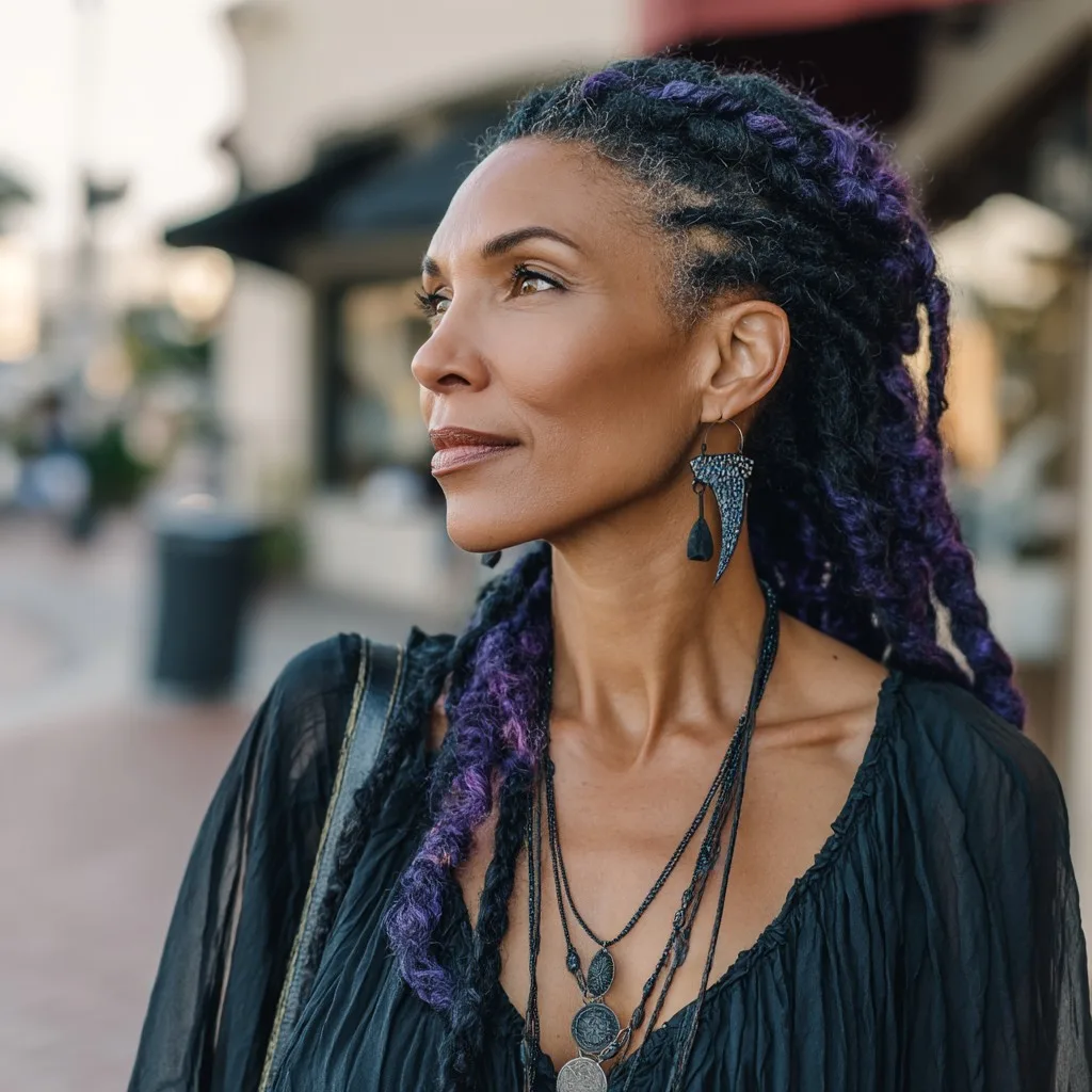 Vibrant Purple-Laced Long Braids for Summer Style