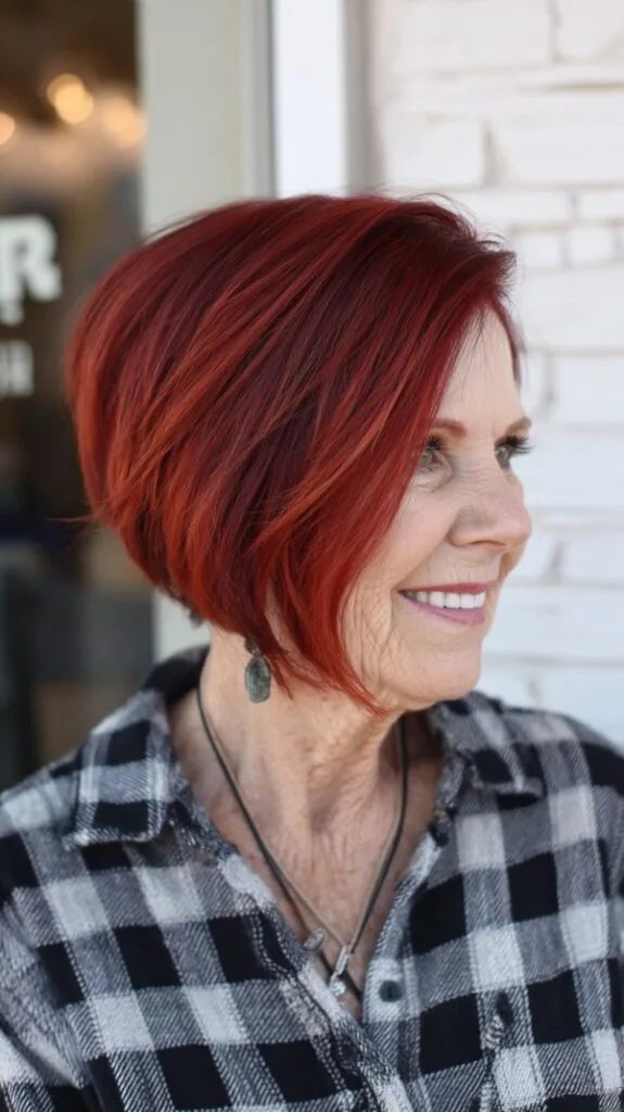 Vibrant Red Angled Stacked Inverted Bob Over 60