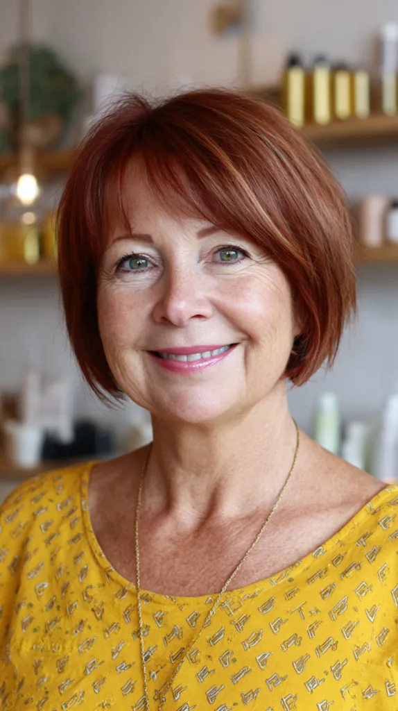 Vibrant Red Bob with Soft Side Bangs