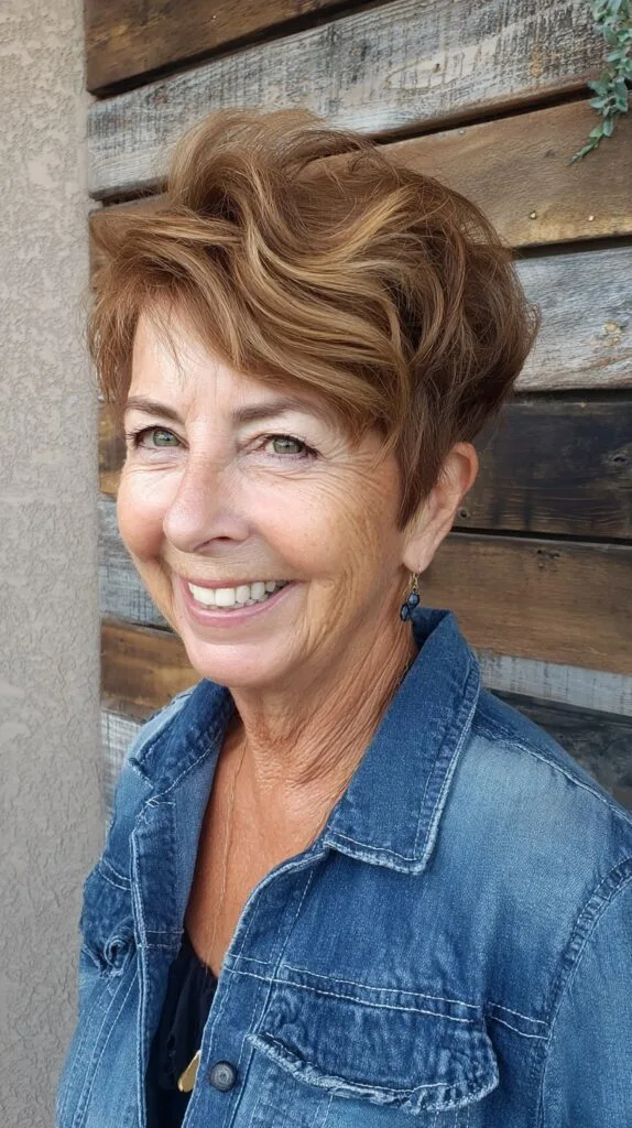 Voluminous Golden Long Pixie with Sculpted Crown Lift