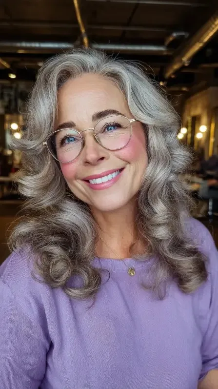 Voluminous Silver Curls with Soft Layers