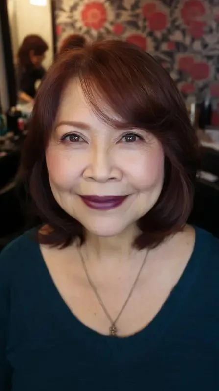 Warm Auburn Layered Cut with Soft Side Bangs