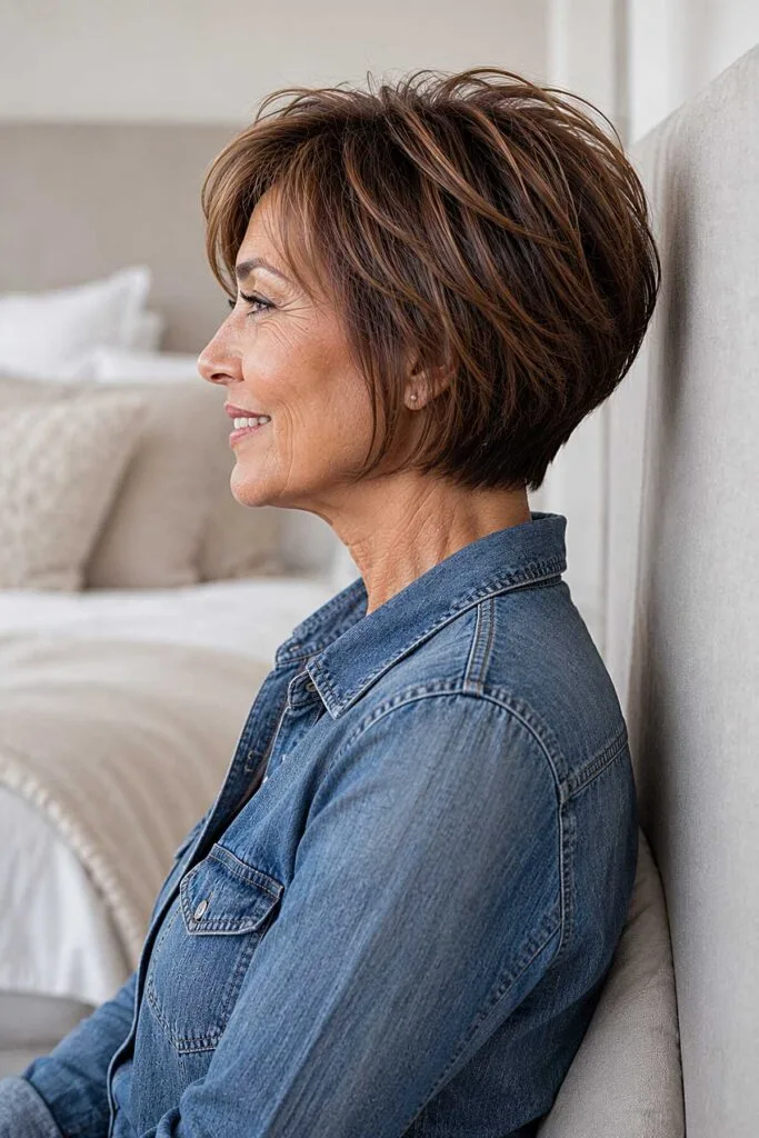 Warm Brunette Textured Crop with Toffee Highlights
