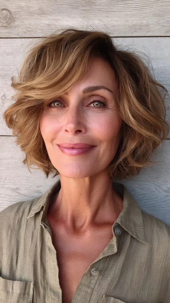 Warm Caramel Textured Chin-Length Bob with Soft Lift