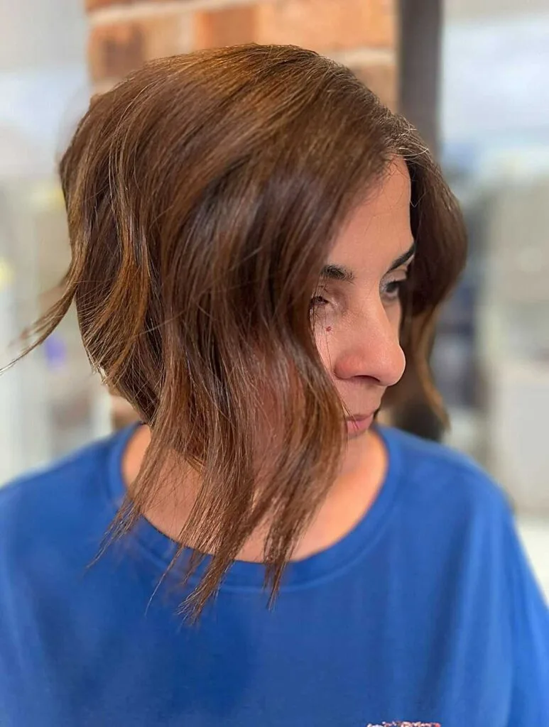 Warm Chestnut A-Line Bob with Loose Bend and Textured Ends